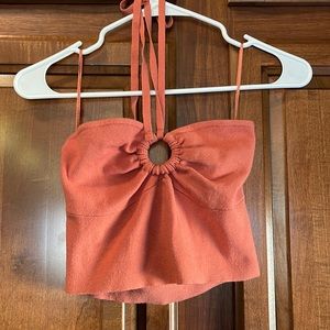 Boho orange/ rust color crop top/ strap less with stings.